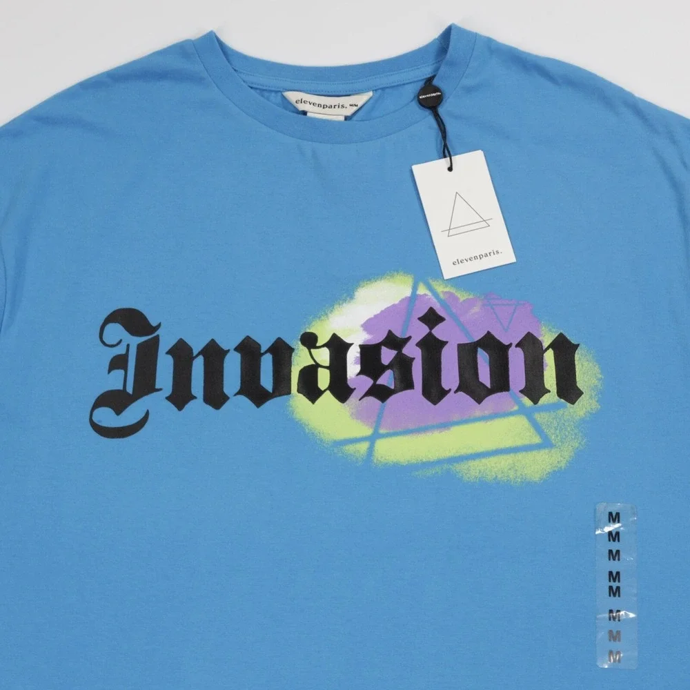 Eleven Paris Men's‎ Crew Neck Graphic T-Shirt Blue Short Sleeve Cotton Size M